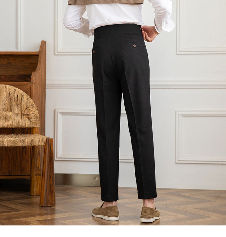 Moneglia Seersucker Double Pleated Straight Fit Trousers