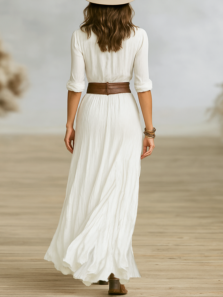 Carmen – Robe maxi longue en lin avec col inversé
