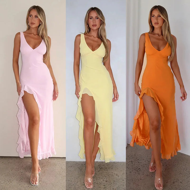 Océane™ – Robe midi élégante avec fente latérale