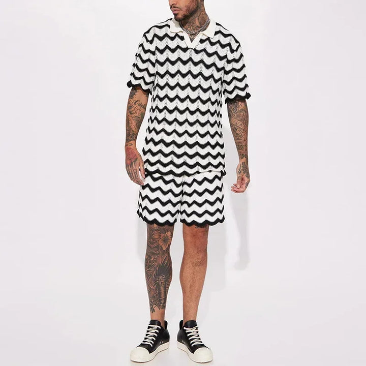 Poitiers™ - Ensemble chemises et shorts en tricot imprimés pour hommes, nouvelle collection été